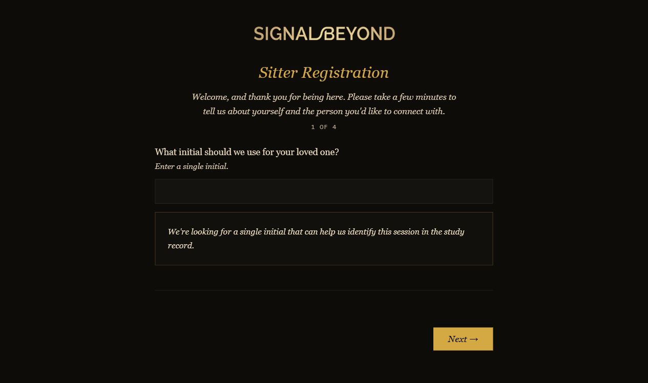 Signal Beyond sitter registration interface